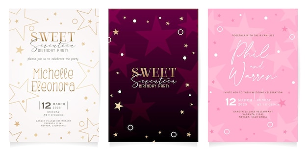 Vector illustration Set of wedding invitation card with star or birthday party invitation background