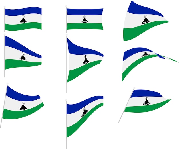 Vector Illustration of Set with Lesotho Flag