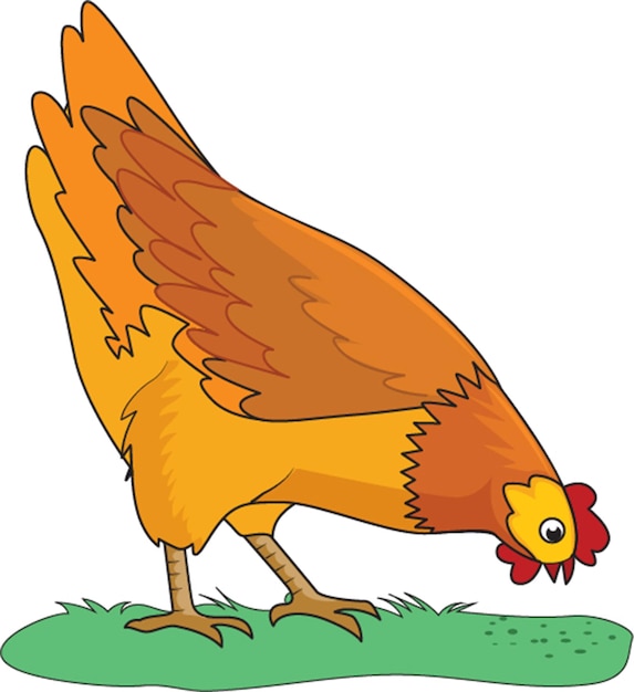 Vector illustration showing a hen pecking grains