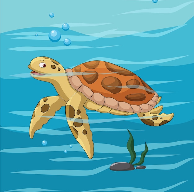 Vector illustration showing sea turtle swimming in water