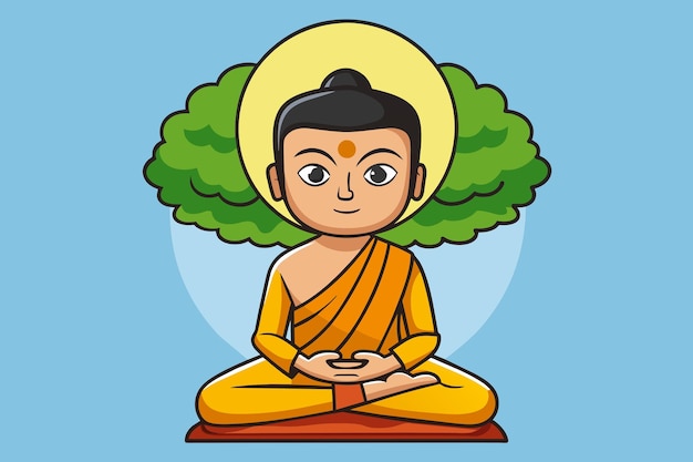 Vector vector illustration of siddhartha gautama enlightened under bodhi tree enlightenment of the buddha