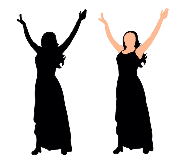 Vector, illustration, silhouette of a girl dancing at a party