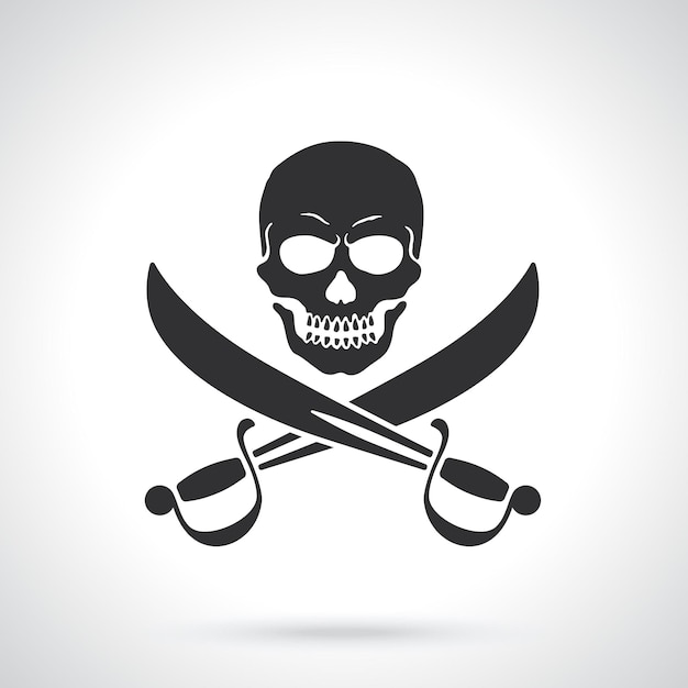 Vector illustration Silhouette of Jolly Roger with crossed sabers Template or pattern