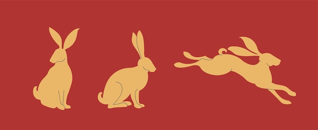 Vector illustration of silhouette rabbits Traditional decoration