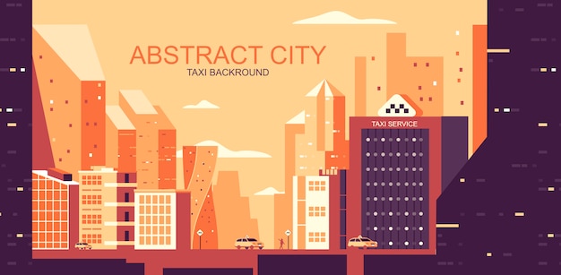 Vector illustration in simple flat style - urban landscape with yellow cabs