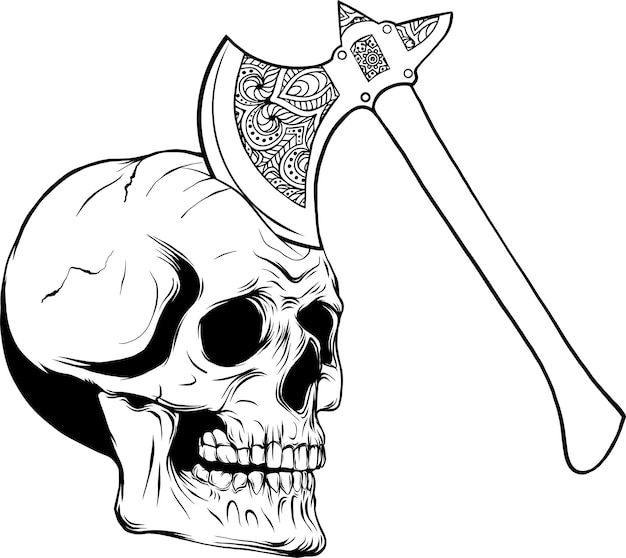 vector illustration of Skull and ax