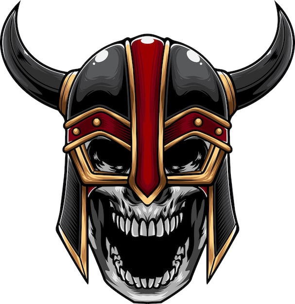 Vector illustration of skull wearing viking helmet in a vintage style