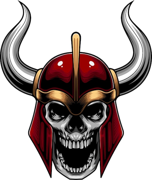 Vector illustration of skull wearing viking helmet in a vintage style