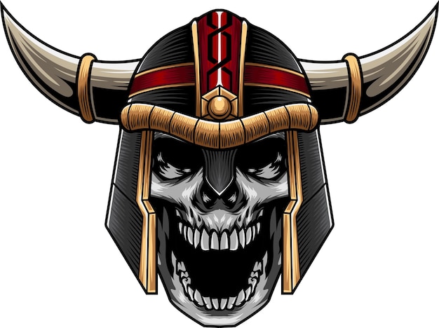 Vector illustration of skull wearing viking helmet in a vintage style