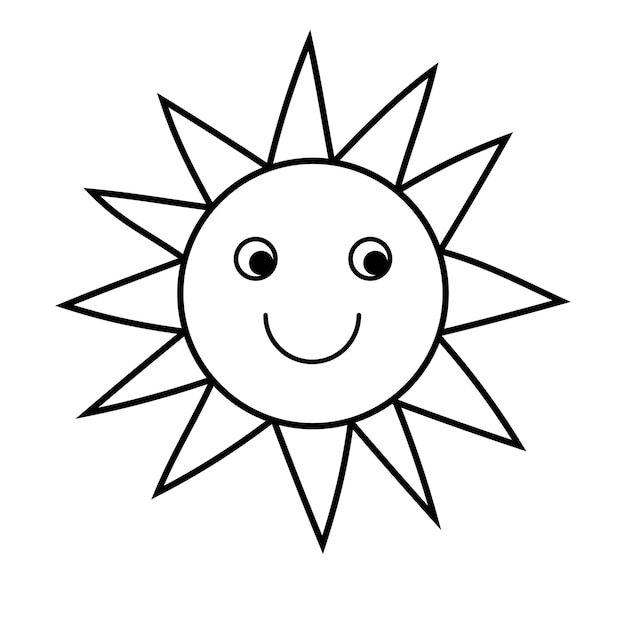 Vector illustration of a smiling sun. Cartoon doodle style hand drawn. For fabric design, education