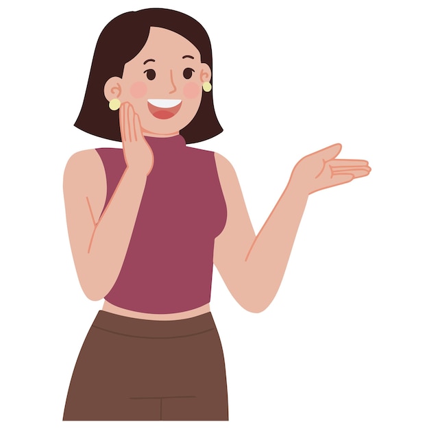 Vector illustration smiling woman is showing something