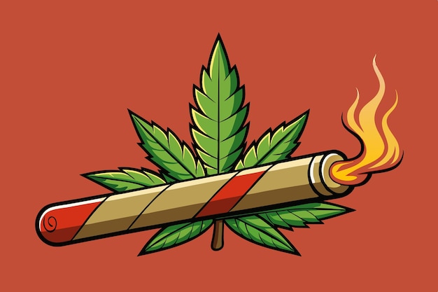 Vector a vector illustration of a smoking joint with marijuana leaf motifs depicted in a retro or vintage