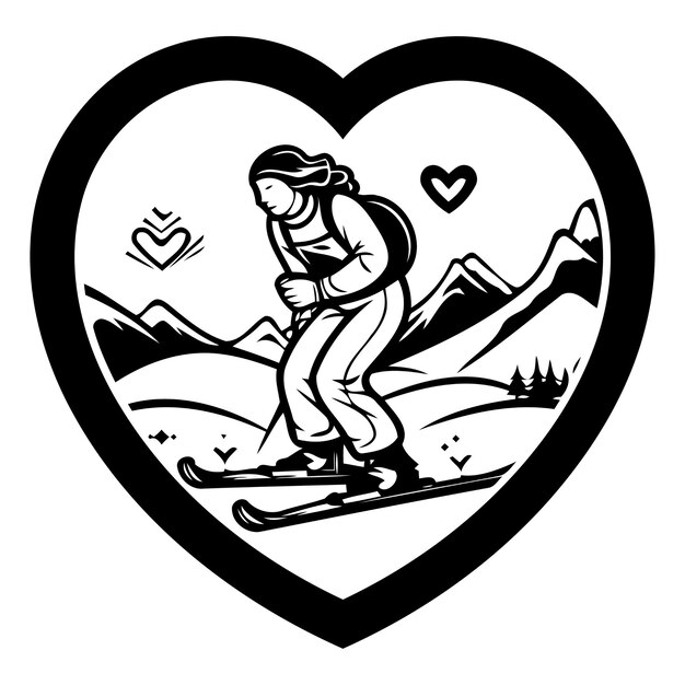 Vector illustration of a snowboarder in the shape of a heart