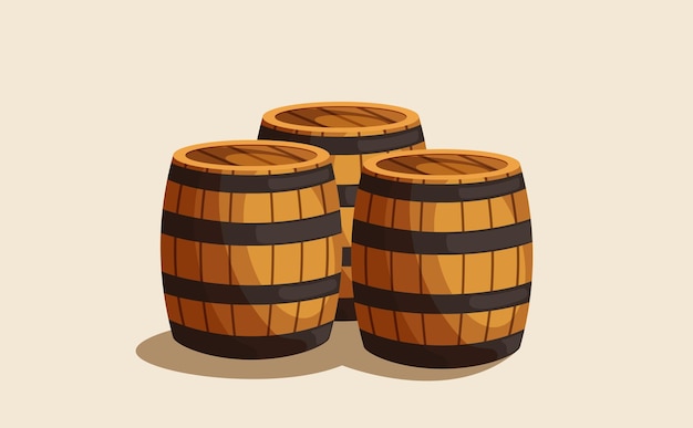 Vector illustration of stacks of wooden barrels isolated on a light background