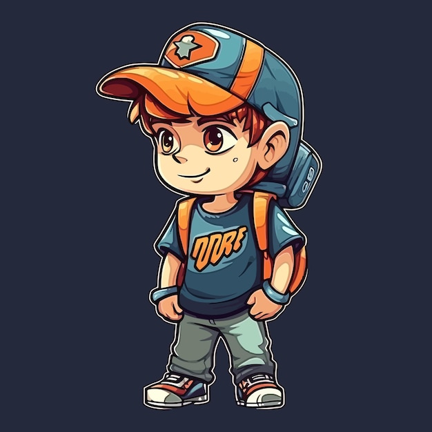 Vector illustration of standing cartoon character schoolboy