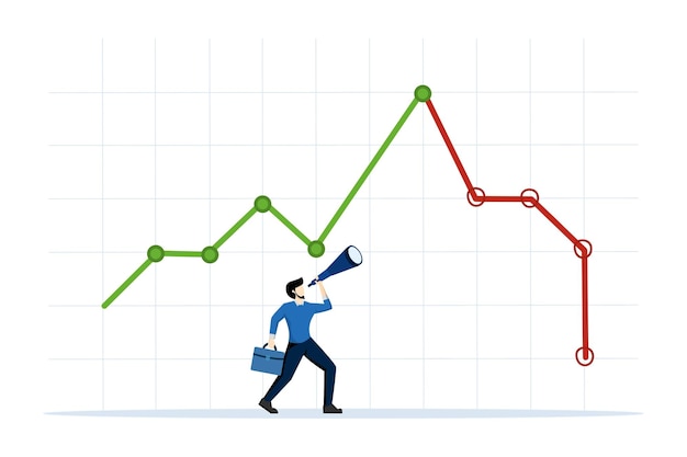 vector illustration of Stock Prediction concept with Investor using binoculars to see stock price