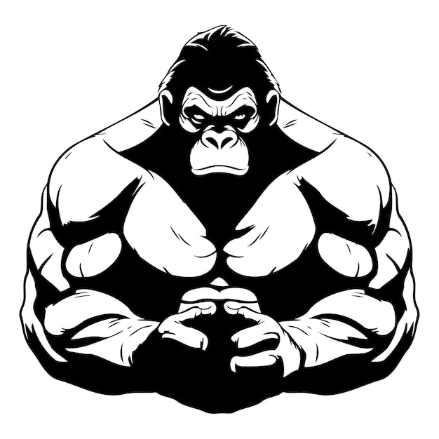 Vector illustration of a strong gorilla with folded hands Bodybuilder