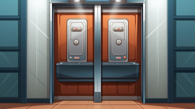 a vector illustration of a subway station with two lockers and a sign that saysno parking