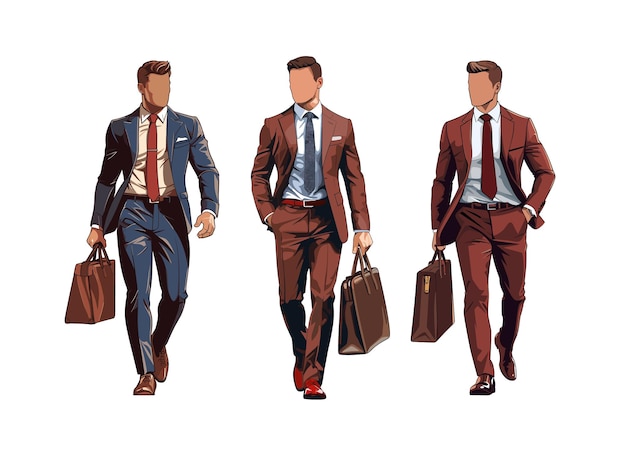 A vector illustration of success and wealth and confident businessman Man in a suit with briefcase