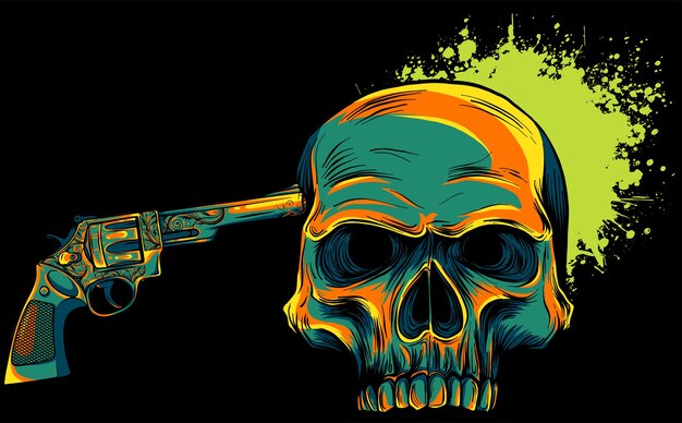 vector illustration suicide skull with gun and blood