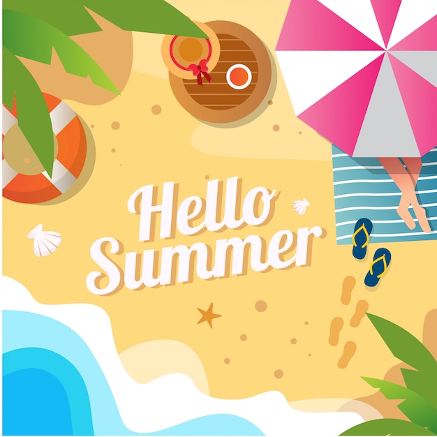 vector illustration of summer beach background with coconut leaf for social media