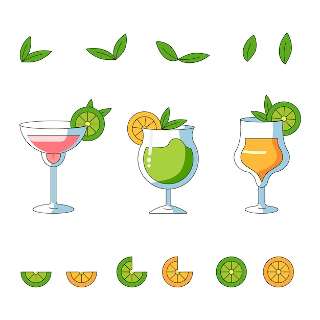 Vector vector illustration summer cocktails with citrus perfect for beach parties and holiday celebrations