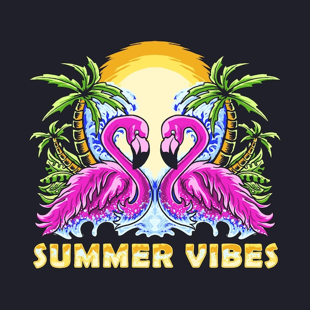 Vector illustration of a summer flamingo couple animal