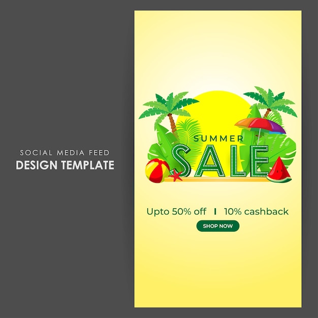 Vector illustration of Summer Sale social media story feed mockup template