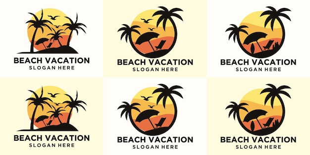 vector illustration of summer vacation on the beach logo family vacation on the beach logo surfing