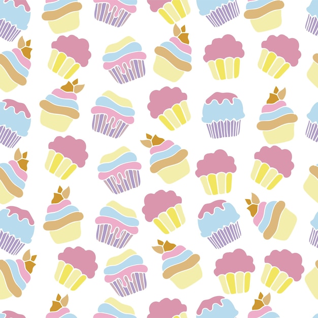 Vector illustration of sweet cupcakes on a white background, for interior wallpaper cover, food, cooking