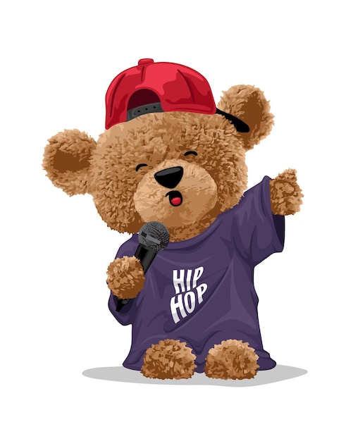 Vector illustration of teddy bear singing in hiphop style