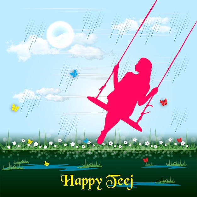 vector illustration of Teej Festival india. woman with swing.-vector