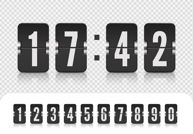 Vector illustration template Scoreboard number font Flip countdown number on white Vintage flip clock time counter