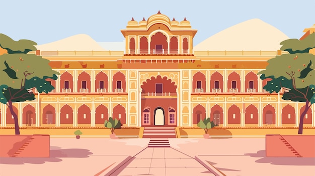 a vector illustration of a temple with a picture of a mosque