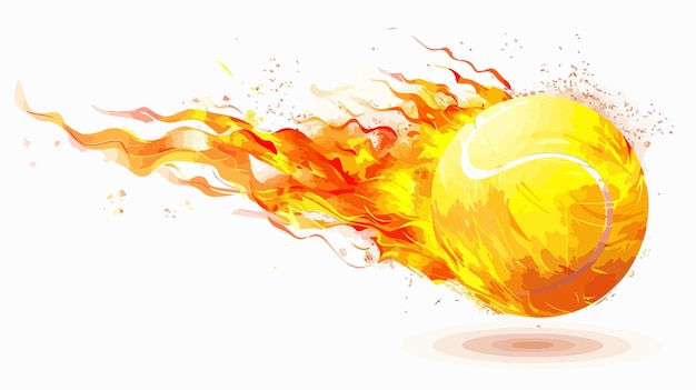 Vector Illustration of Tennis Ball in Fire on White Background