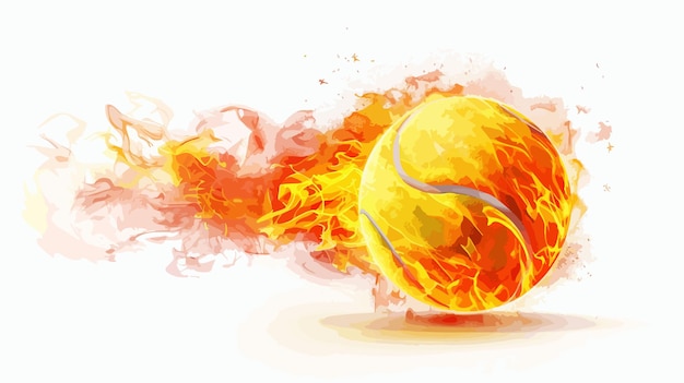 Vector Illustration of Tennis Ball in Fire on White Background