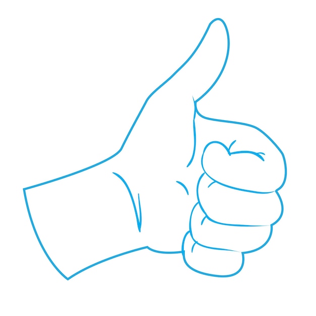 Vector vector illustration of thumb up simple blue outline on white