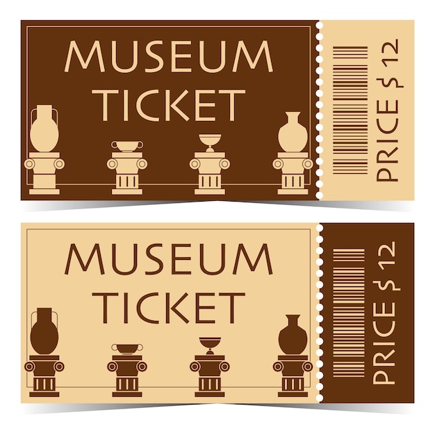 Vector illustration of ticket to access the historical museum with exhibits on the podium