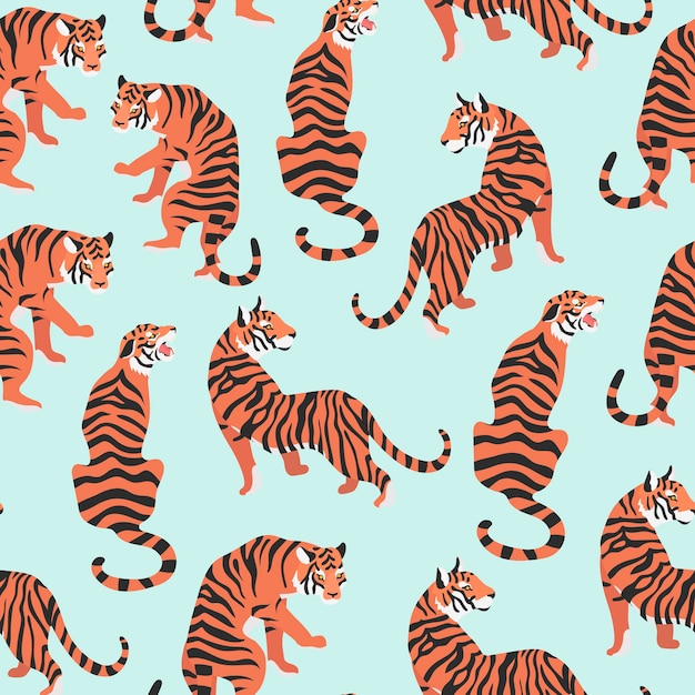 Vector illustration of tigers on blue background.