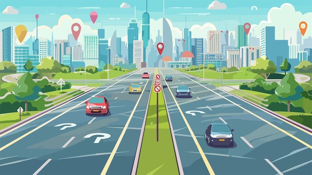 Vector Illustration of Traffic Cars on Highway