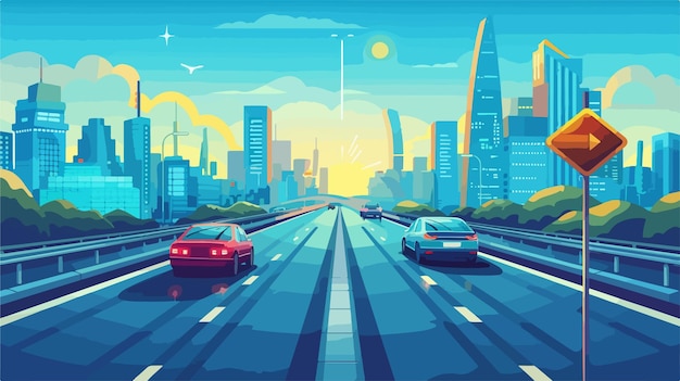 Vector Illustration of Traffic Cars on Highway