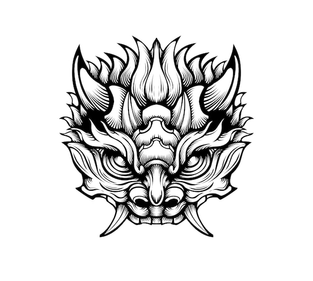 Vector illustration of tribal hand drawn Japanese oni mask