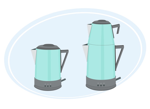 Vector illustration of a Turkish double teapot. One for boiling water, another for tea leaves