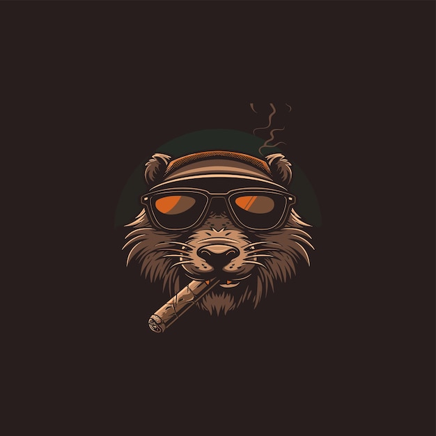 vector illustration of a unique otter in a business suit and smoking a cigar