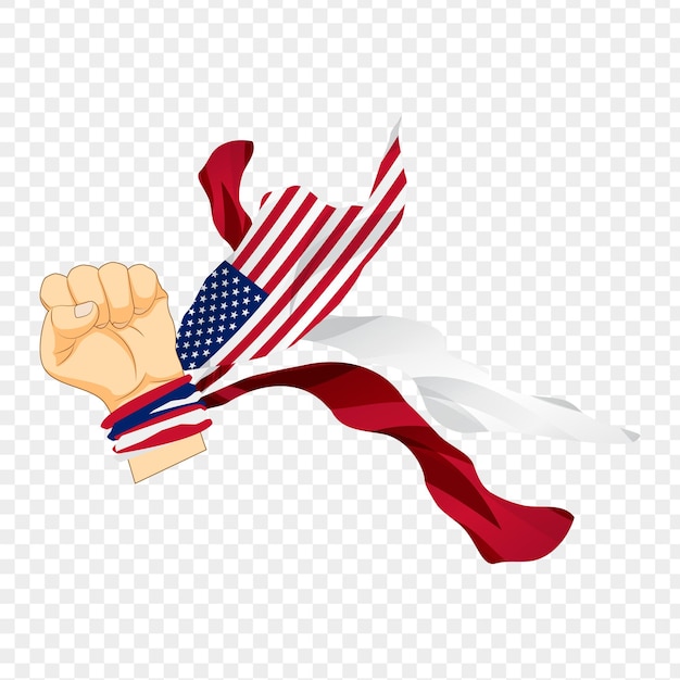 Vector vector illustration of united states flag wrapped on fist hand on transparent background