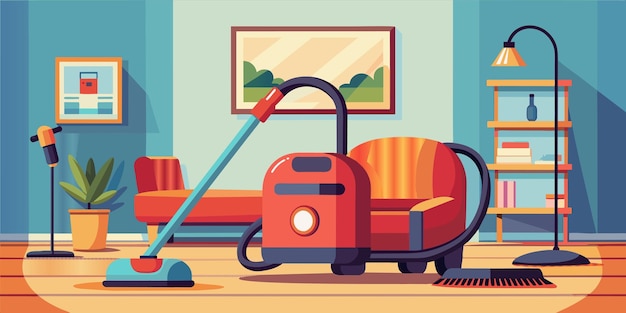 a vector illustration of a vacuum cleaner with a red hose