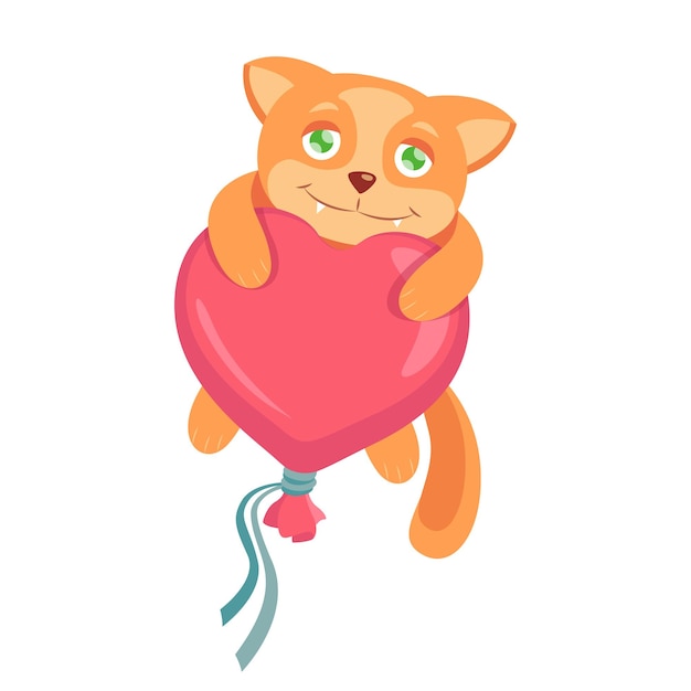 Vector illustration for Valentine's Day The cat hugs the heart