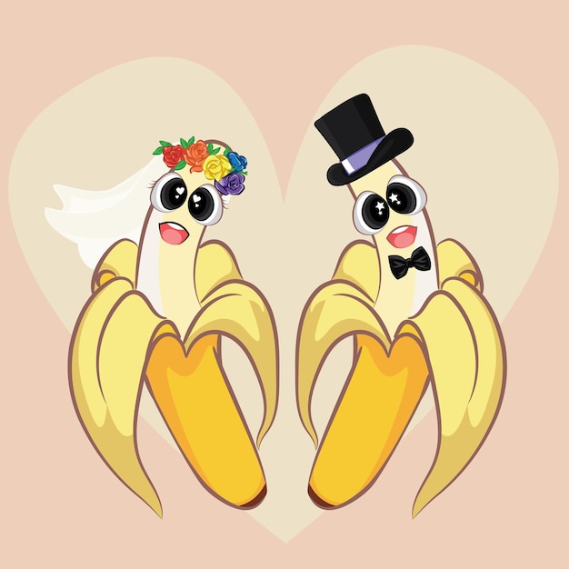 Vector illustration for valentine39s day Drawing of bananas couple in love Cute cartoon banana