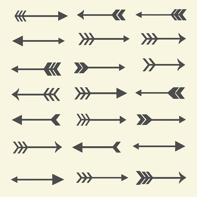 Vector illustration of various black arrow icons on a beige background