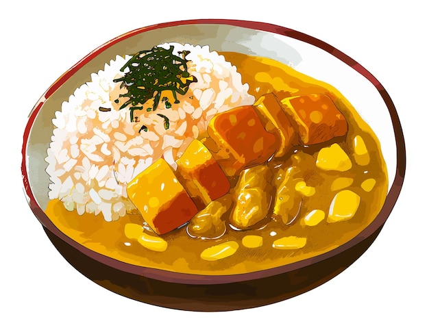 Vector illustration vector cartoon of curry rice on the plate